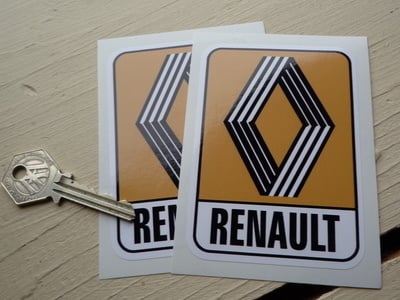 Renault 1972 & on Mustard Logo & Text Stickers. 4", 5", 6" or 8" Pair.