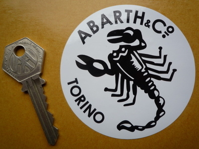 Abarth & Co Torino Black & White Circular Sticker. 3".