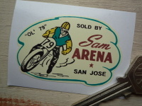 Sam Arena, San Jose, Motorcycle Dealers Sticker. 2.5".