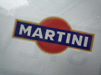 Martini Logo Window Sticker. Blue With Gold Line. 3".