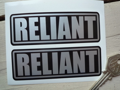 Reliant Silver on Black Oblong Stickers. 4" Pair.