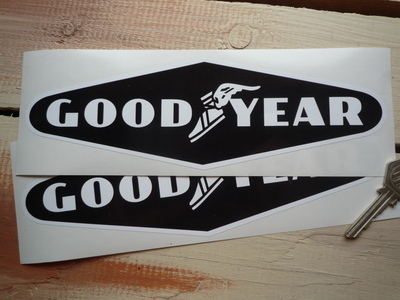 Goodyear White on Black Diamond No Coachline Stickers. 9" Pair.