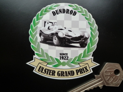 Ulster Grand Prix Dundrod Car Garland & Scroll Sticker 3"