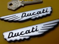 Ducati Wings Self Adhesive Motorcycle Badges - Black on Silver - 3.5" or 6" Pair