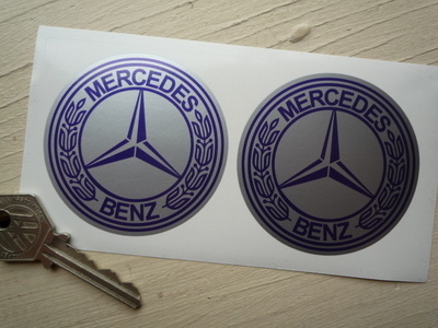 Mercedes Benz Circular Blue & Silver Stickers. 2.5" or 3.75" Pair.