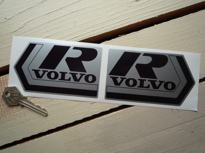 Volvo R Black & Silver Stickers. 4.25" Pair.