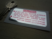 S800 Caution Salt Water Cooling Sticker. 2.5".
