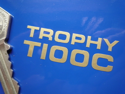 Triumph Trophy T100C Gold Cut Vinyl Sticker. 2".