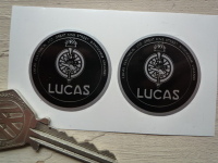 Lucas Electrical Ltd. Black Background Lion & Torch Stickers. 1.25" Pair.