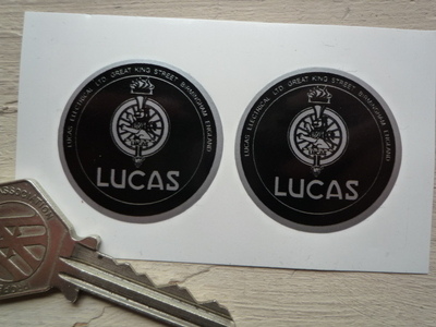 Lucas Electrical Ltd. Black Background Lion & Torch Stickers. 1.25