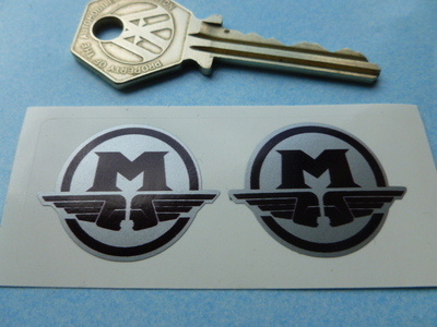 Motobecane M Logo Black & Silver Stickers. 1.25" Pair.