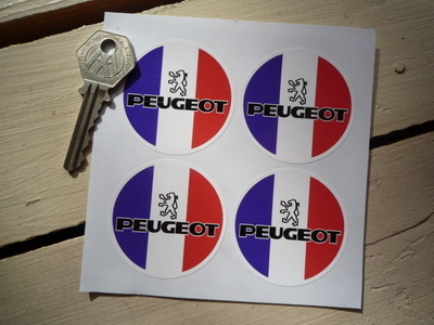 Peugeot Tricola Circular Stickers. Set of 4. 50mm.
