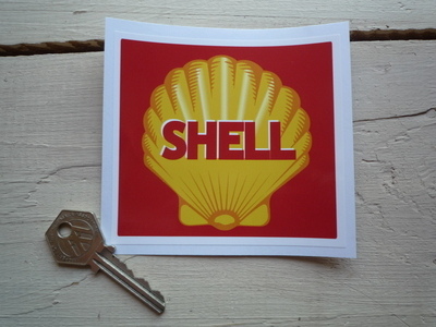 Shell Retro Style Red Square Sticker. 4