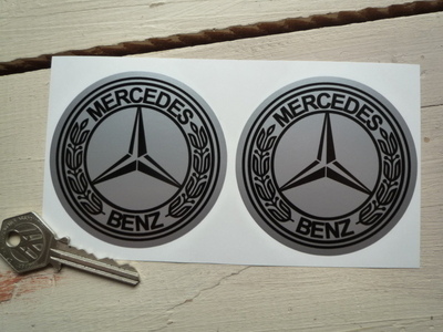 Mercedes Benz Circular Black & Silver Stickers. 2.5", 3" or 4" Pair.