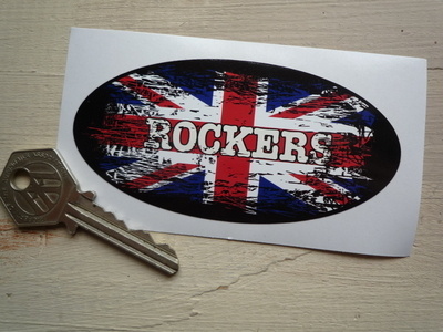 Rockers Union Jack Fade To Black Oval Sticker. 4