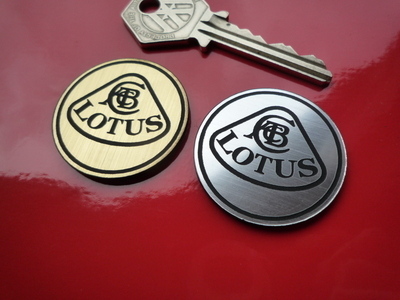 Lotus Round Style Silver or Gold Self Adhesive Car Badges. 35mm Pair.
