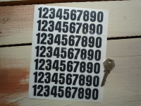 Cut Number Stickers. 1 - 0. Sheet of 70. 25mm Tall.