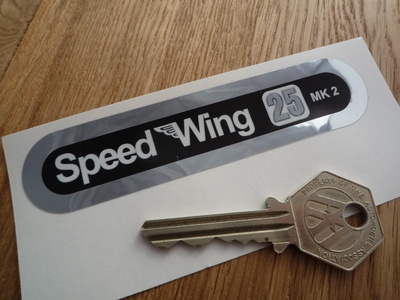 Vindec Speed Wing 25 Black, White, & Foil Sticker. 4".