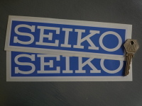 Seiko Blue & White Oblong with White Border Stickers. 8" Pair.