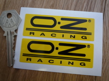 OZ Racing Oblong Black on Yellow Stickers. 3" Pair.