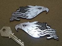 USA Stars & Stripes Flag & Eagle Head Self Adhesive Bike/Car Badges 3.5" Pair.