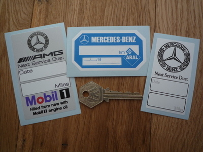 Mercedes, AMG, Aral & Mobil Service Stickers. Set of 3.