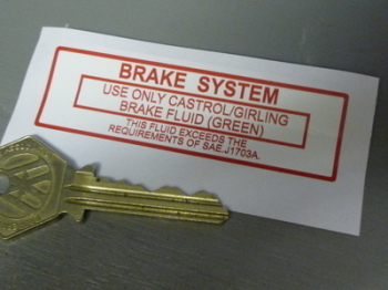 Brake System Use Only Castrol/Girling Sticker. 3".