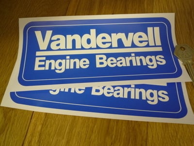 Vandervell Engine Bearings Blue & White Oblong Stickers - 8" Pair