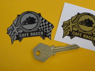 Cafe Racer Flag & Scroll Sticker. 2.5
