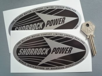 Shorrock Power Black & Silver Oval Stickers. 5.5" Pair.