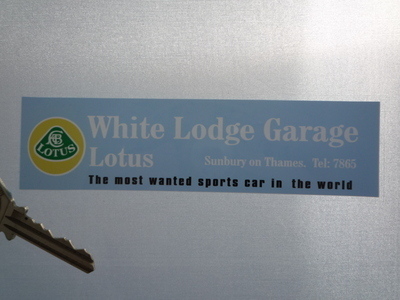 Lotus White Lodge Garage Dealer Window Sticker. 5.5
