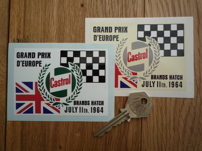 Brands Hatch. Grand Prix D'Europe 1964 Sticker. 3.5