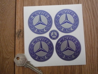 Mercedes-Benz Blue & Silver Wheel Centre Stickers. Set of 4. 50mm.