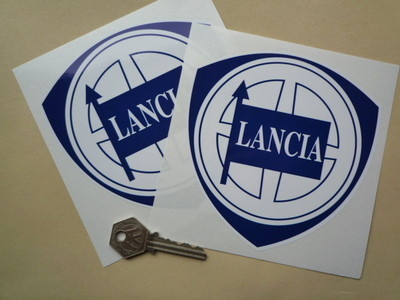 Lancia Blue & White Shield Stickers. 2", 3", 4", 5", or 6" Pair.