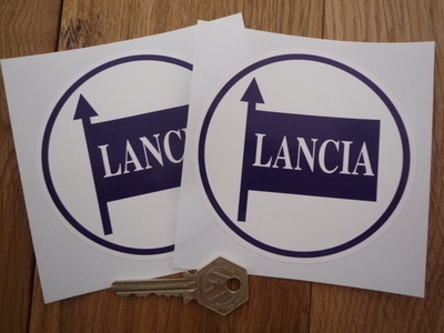 Lancia Blue & White Circular Stickers. 4" Pair.