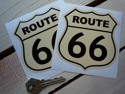 Route 66 Black & Cream Stickers. 2" or 3.5" Pair.