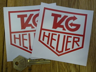 Tag Heuer Red on White Stickers. 3" Pair.