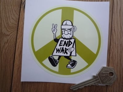 End The War Old Hippy Peace Ban The Bomb Sticker. 4".