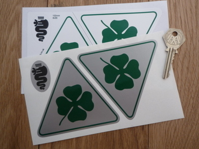 Alfa Romeo Cloverleaf Triangle With Green Rounded Outline Stickers. 4" Pair.