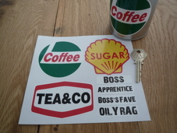 Workshop Coffee, Tea & Sugar Canister & Jar Label Set with Mug Labels.