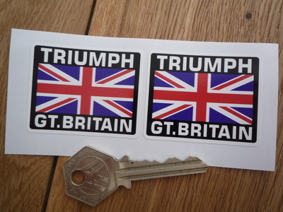 Triumph Great Britain Union Jack Style Stickers. 2" Pair.