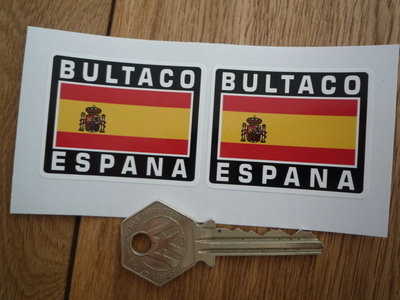 Bultaco Espana Spanish Flag Style Stickers. 2" Pair.