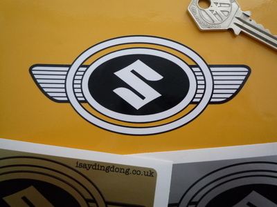 Suzuki Early Oval Winged Badge Style Sticker. 2.5" or 4.5".