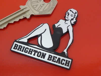 Brighton Beach Pin Up Girl Self Adhesive Car or Bike Badge. 2"