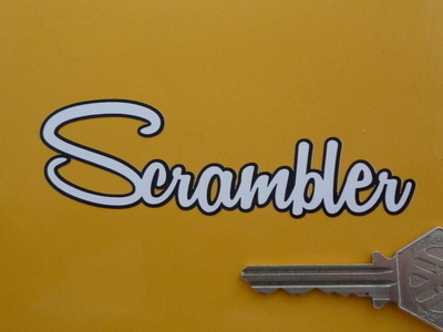 Scrambler Black Outline Script Cut Vinyl Sticker. 4" or 6".