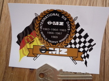 MZ World Trophy Winners Flag & Scroll Sticker. 3.75".