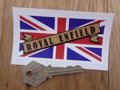 Royal Enfield Scroll on Union Jack Sticker. 3.5".