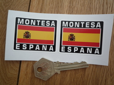 Montesa Espana Spanish Flag Style Stickers. 2" Pair.