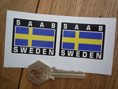 Saab Sweden Swedish Flag Style Stickers. 2" Pair.