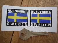 Husqvarna Sweden Swedish Flag Style Stickers. 2" Pair.